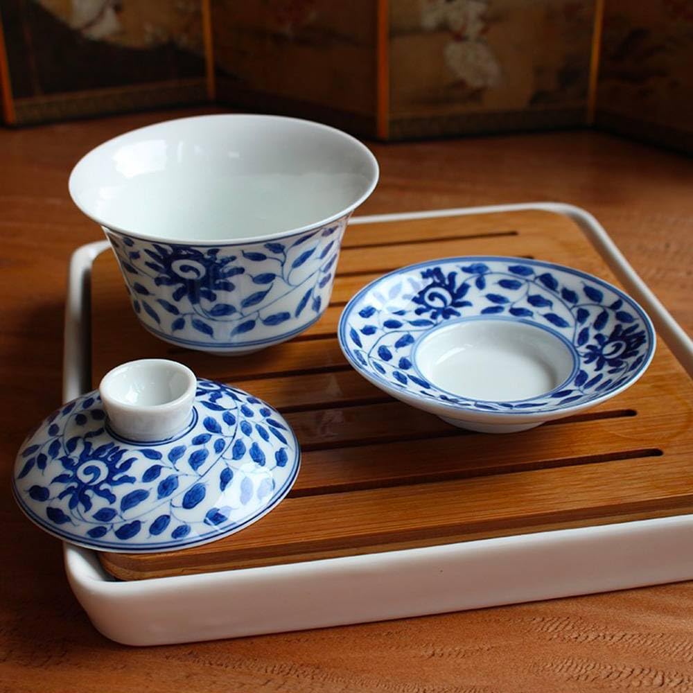 TEA SOUL Porcelain and Bamboo Tea Tray, with Square Shape and Rounded Corners. perfect For Storing Waste Water during the Tea Ceremony., White