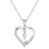 Romavan Valentine's Day Gift - Sterling Silver Initial Heart Pendant Necklace, Elegant Jewelry for Women and Girls, Gift for Girlfriend, Wife, Mother with Birthday Gifts Perfect Present in Gift Box