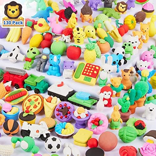 KIZCITY 130 Pack Animal Erasers for Kids , Desk Pets Classroom , Puzzle