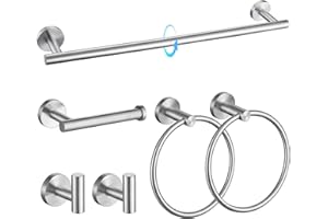 TQKAG Brushed Nickel Bathroom Hardware Set 6-Piece Bathroom Accessory Set 23.6 Inch Round Stainless Steel Towel Bar Set Wall Mounted