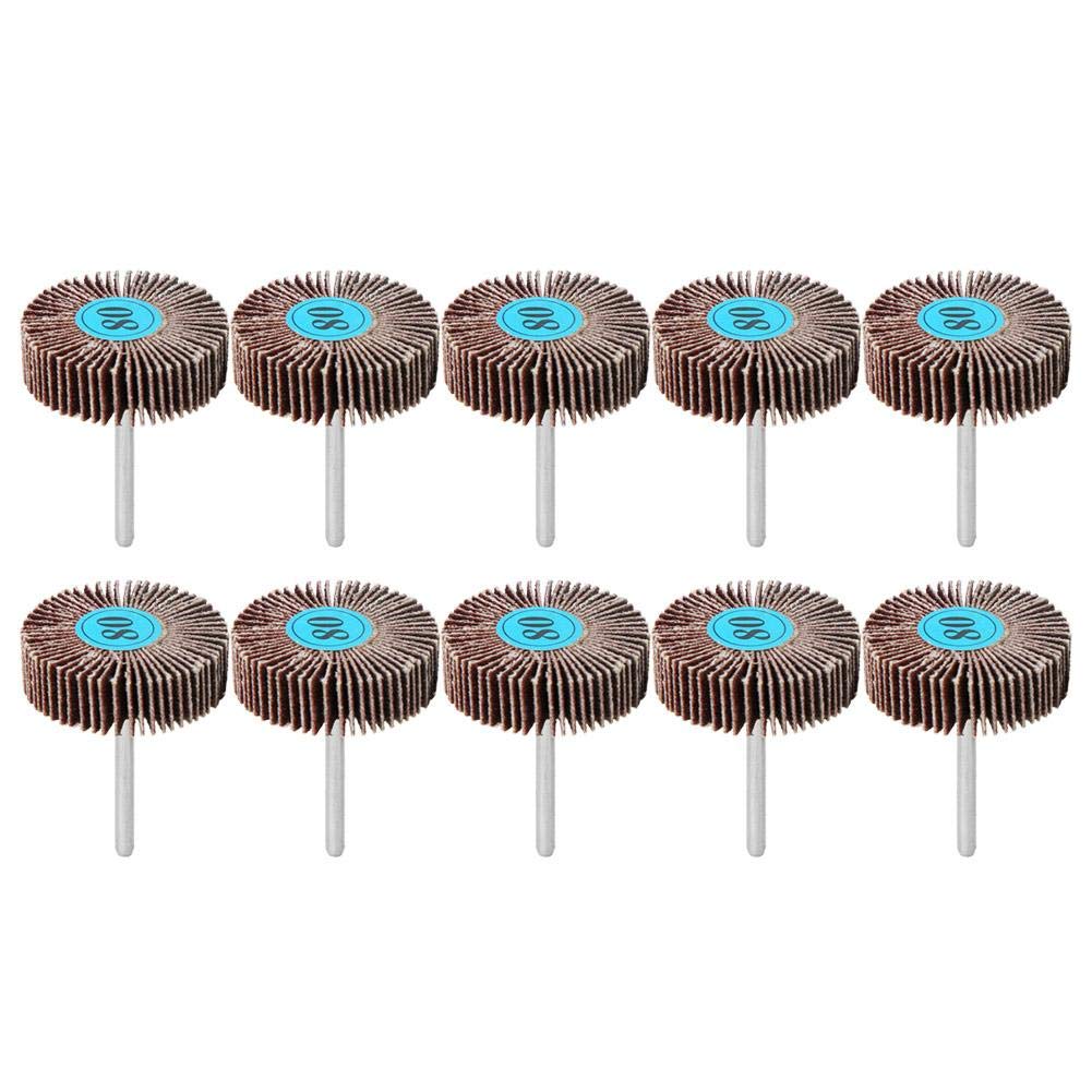 10PCs Mounted Flap Wheels, 80 Grits Aluminum Oxide Sandpaper, Metal