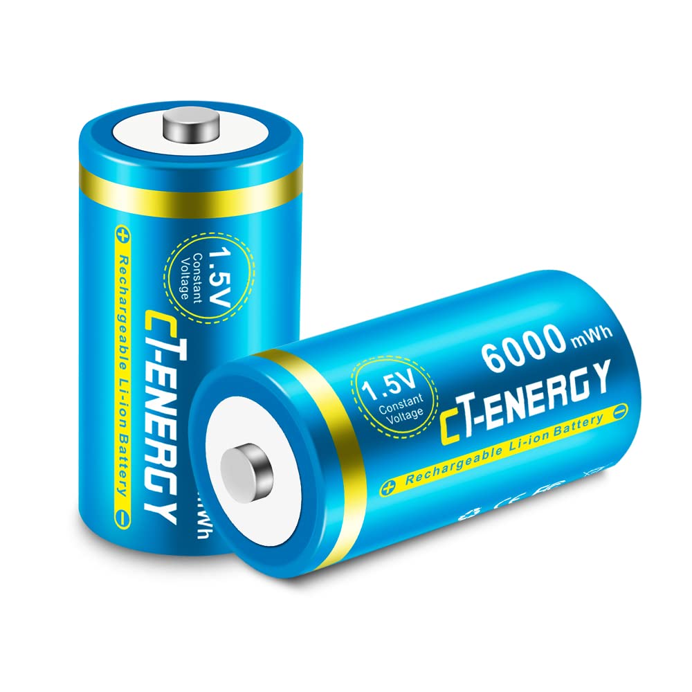 Rechargeable C Batteries 1.5V Lithium C Size LR14 Cell with USB-C Fast Charging 2pcs High Capacity in 1500cycle 5550mWh for Lights,Toys