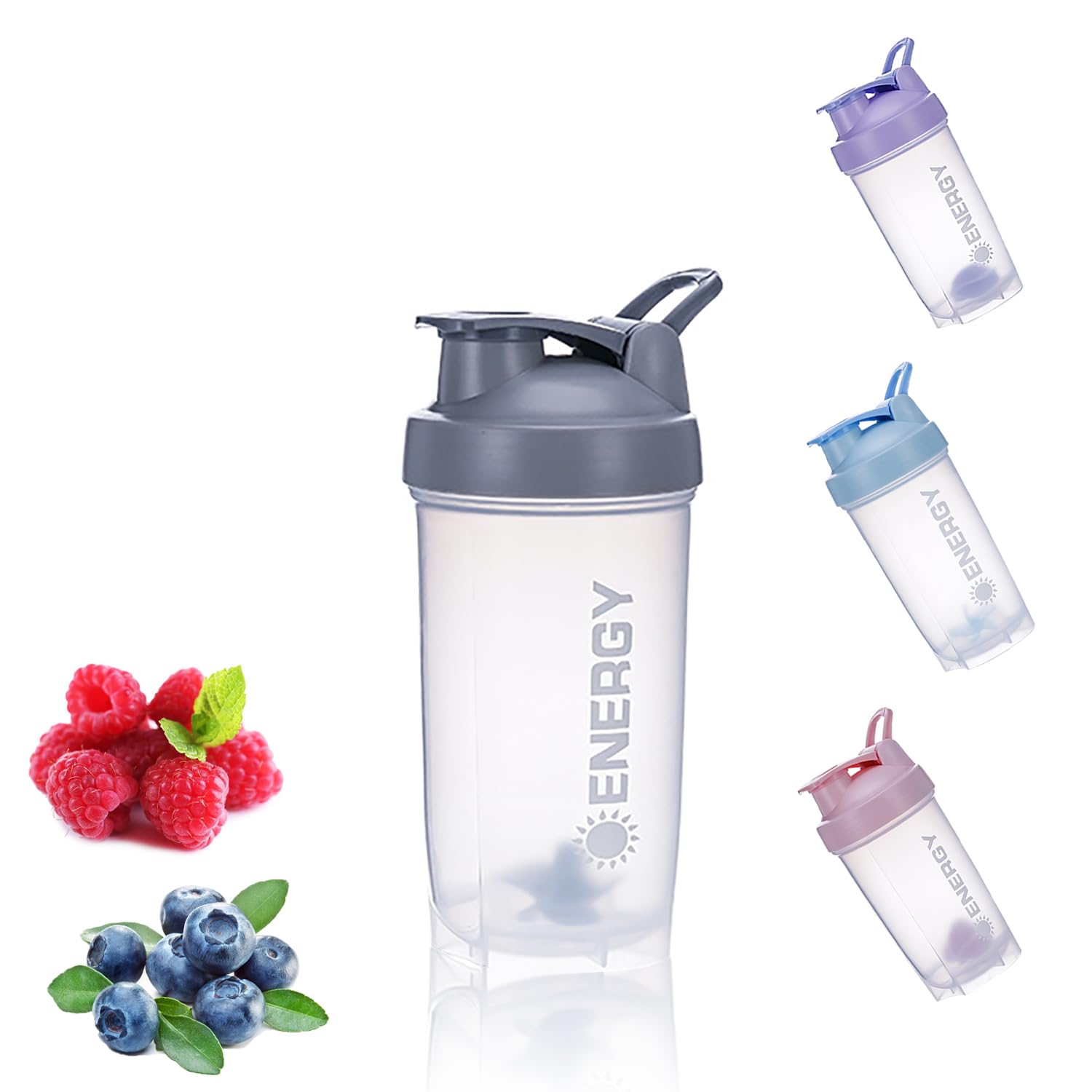 chenqi Protein Shaker Cup with Mixer Ball Gym Shaker Bottle Portable Milkshake Water Cup BPA Free, 500 ml(Grey)