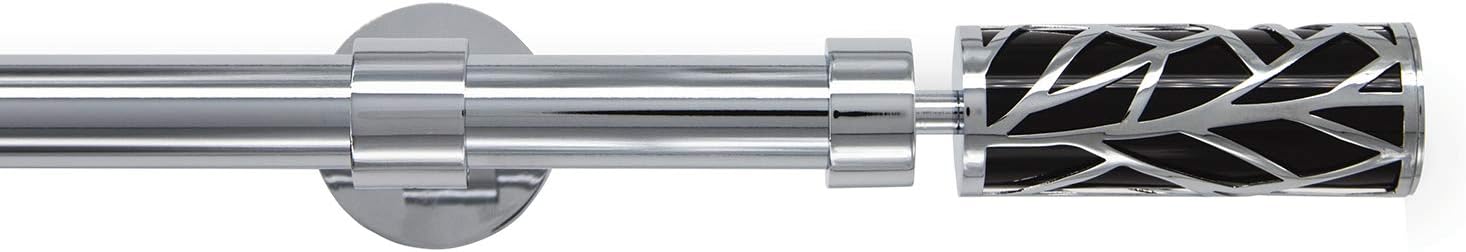 GCurtain Branch Premium 1-1/8 inch Durable 40lb Adjustable Easy Install Decorative Window Curtain Rod Set, 26-48 inch, Mirror Finish Modern Art Fashion with Black Acrylic (MAC8011L-A)