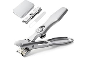 HOOYIYUUX Lux German Nail Clippers Grip for Men, The UltraSharp Fingernail Clippers with Catcher, No Splash Toenail Clippers for Thick Nails for Seniors, Portable Nail Clipper with Catcher File and Safety Lock
