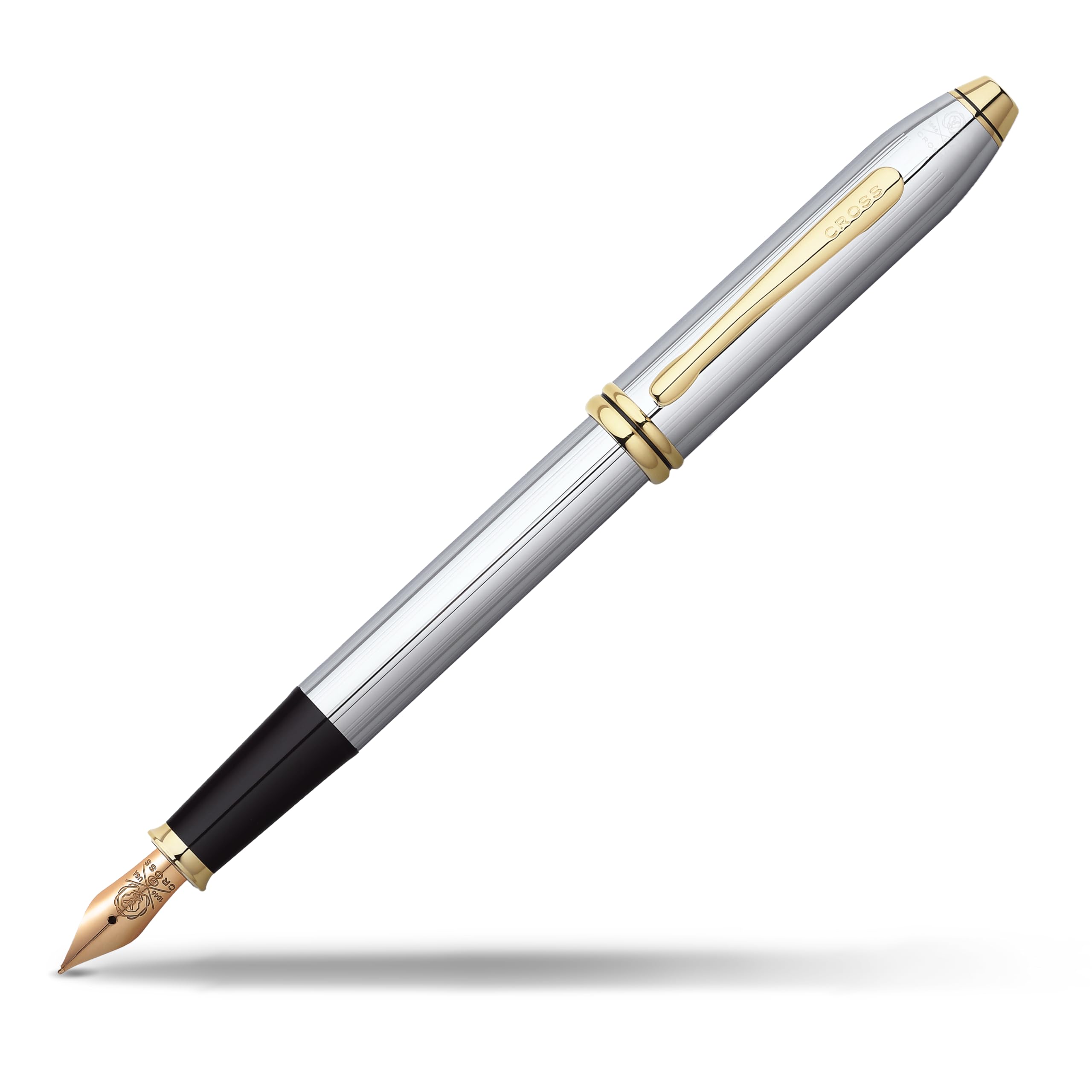 Cross Townsend Refillable Click-Off Cap Metal Fountain Pen with 23 Carat Gold-Plated Appointments, Medium Nib, includes Premium Gift Box and Black Cartridge, 1 Pack, Medalist โ image 1