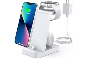 WORUDA Charging-Station-for-iPhone 3-in-1-White-Wireless-Charger-Stand Charging-Dock for-Apple-Watch-Series-7 6 SE 5 4 3 2 & Airpods iPhone 14 13 12 11 Pro X Max XS XR 8 7 Plus 6s 6 with Adapter