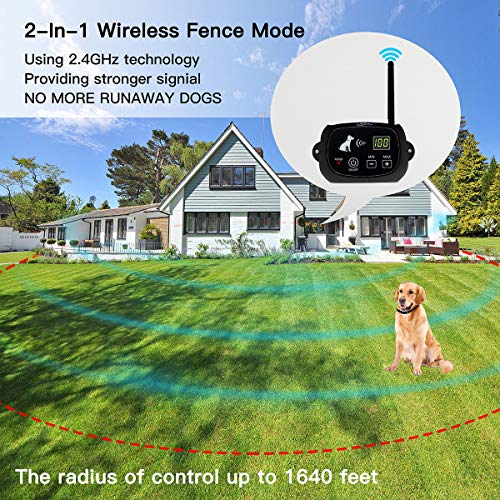 NACRL Wireless Dog Fence, Pet Containment System, Up to 1640 Feet Control Range, Waterproof, Adjustable & Rechargeable 2-in-1 Set, Outdoor Electric Invisible Fence for Dogs, Black