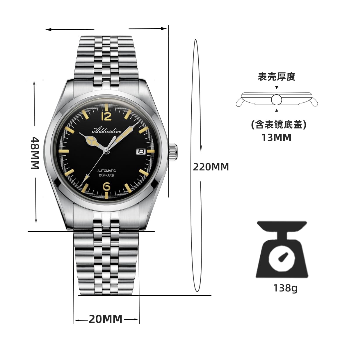 ADDIESDIVE 39 MM Luxury Mechanical Watch for Men Automatic NH35a Matte Black Dial Convex Glass Retro Luminious Steel