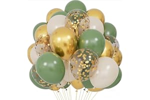 30PCS 12 Inch Sage Green Sand White Metallic Gold Confetti Balloons Kit - Party Decor for Bridal Shower, Wedding & Birthday