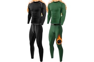 ATTIQOZI 2 Pack Thermal Underwear for Men Long Johns Fleece Lined Compression Pants Base Layer Cold Weather Top Bottom