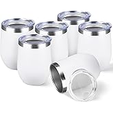 StarSpeed 12oz/6 Pack Wine Tumbler with lid, Stainless Steel Travel Mugs Stemless Double Wall Insulated Coffee Cup, Insulated Wine Glasses Travel Tumbler for Cold & Hot Drinks(White, 6)