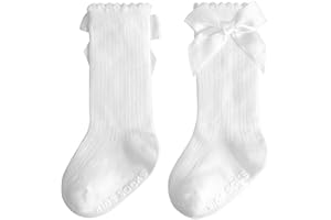 BOONBERY Baby Knee High Socks Girl Non Slip Toddler Stockings Cotton Bow Ruffle Newborn Long Socks Infant Dress Sock 0-6M/6-12M/1-3Y