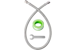 SUNGATOR 2 Feet Refrigerator Water Line, 1/4" Comp X 1/4" Comp Ice Maker Hose, 2 Feet Stainless Steel Braided Ice Maker Water Supply Line with A Wrench and Sealing Tape (1 Pack)