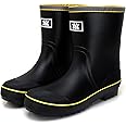 Rain Boots for Men, Waterproof Warm Rubber Boots Mens Garden Boots, Comfort Mid-Calf Lightweight Adjustable Raining Shoes, Elastic Chelsea Ankle Rain Boots Fishing Shoes for Yard Farm Outdoor Work