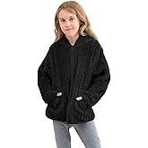 Dugcew Girls Fleece Jackets Sherpa Fuzzy Hoodies Light Pullover Full Zip Up Kids Sweatshirts Size 3-12 Years