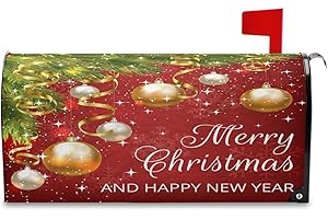 WAMIKA Merry Christmas Bells Mailbox Cover Standard Size Winter Poinsettia Happy New Year Magnetic Mailbox Covers Garden Yard Post Wraps Letter Box Cover Decorations 21" L x 18" W