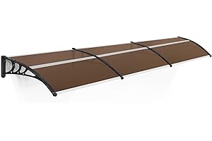 MCombo 38 inch x 116 inch Window Awning Outdoor Polycarbonate Door Shade Patio Cover Canopy, 6055-4012 (Brown Board + Black Bracket)