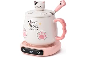 BGBG Best Mom Ever Coffee Mug Warmer & Mug Set for Desk, Cup Warmer, Office & Mothers Day Valentine's Day Birthday Gifts from Daughter Son, Beverage Warmer with 3 Temperature Setting, 8Hours Auto Shut Off