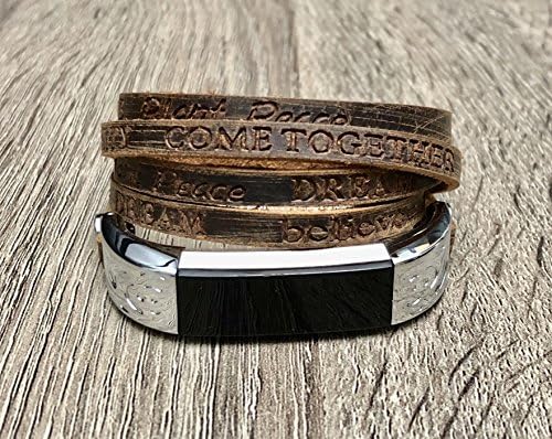 Luxury Leather Bracelet For Fitbit Alta/Alta HR Fitness Tracker Handcrafted Brown Multi Wrap Adjustable Size Fitbit Alta Band Embossed Inspirational Words Buckle Clasp Wristband