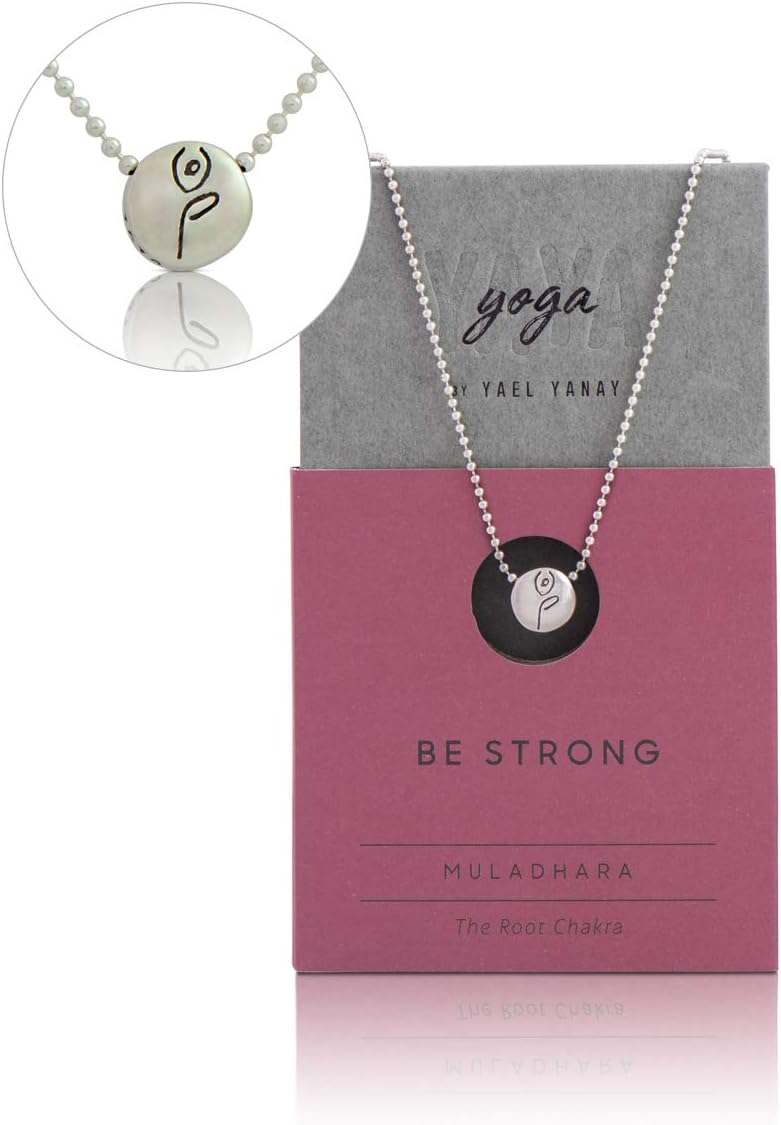 Sterling Silver Tiny Be Strong Root Chakra Tree Pose Yoga Pendant Necklace, 16" + 2" Extension Ball Chain