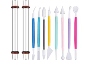 18pcs Polymer Clay Tools Kit, Acrylic Roller with Thickness Rings and Various Styles Double-Head Clay Sculpting Tools, Potter