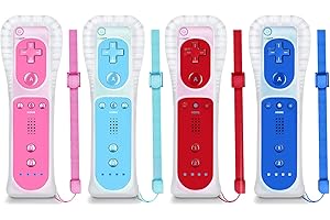 NC Wii Controller 4 Pack, Replacement for Wii Remote Controller,Compatible with Nintendo Wii/Wii U, With Silicone Case and Wrist Strap. (Dark Blue+Red+Light Blue+Pink)