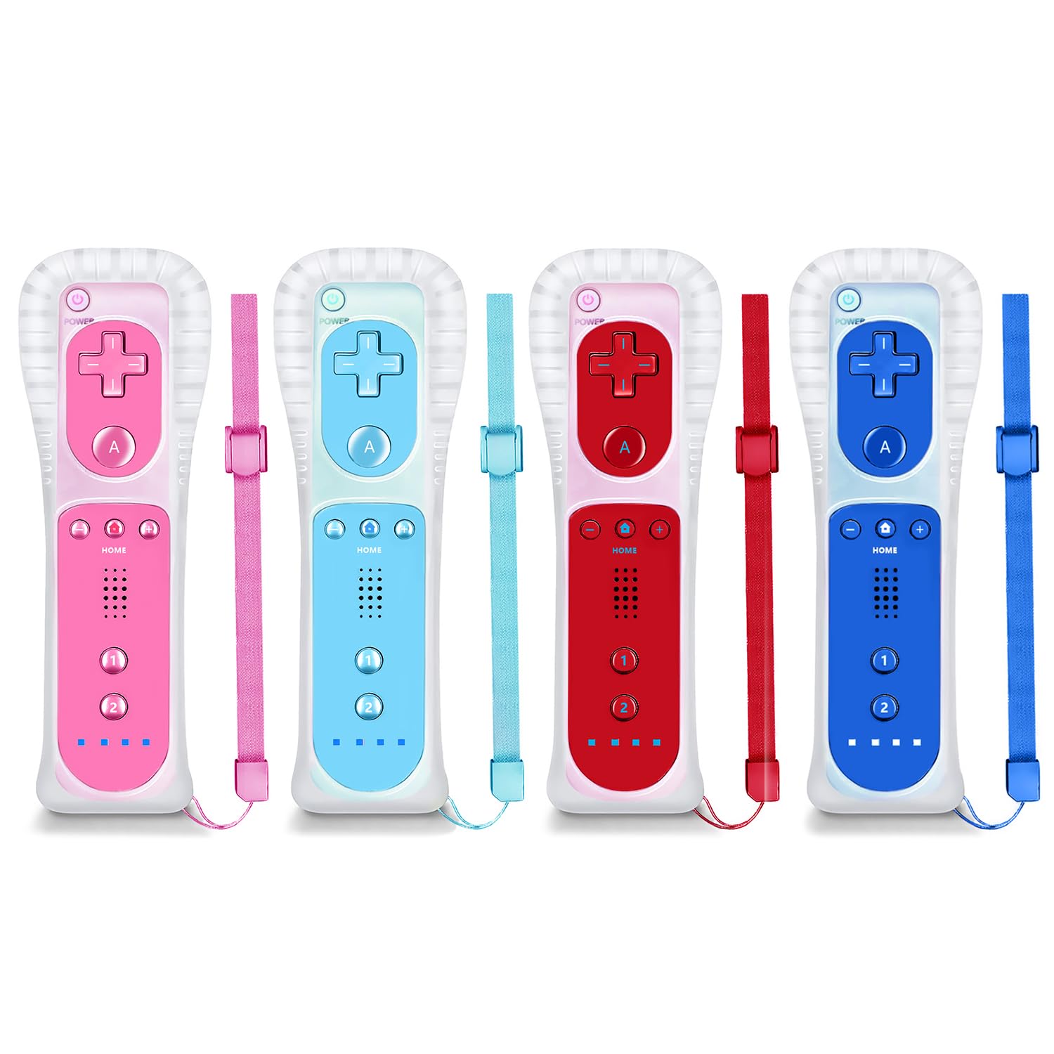 NC Wii Controller 4 Pack, Replacement for Wii Remote Controller,Compatible with Nintendo Wii/Wii U, With Silicone Case and Wrist Strap. (Dark Blue+Red+Light Blue+Pink)