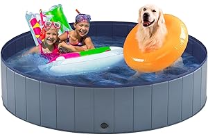Taeku Foldable Dog Pool – Durable Collapsible Pet Bathing Tub for Pets Dogs and Cats Portable Pet Wading Pool for Indoor Outdoor (Gray 63 x 12in)