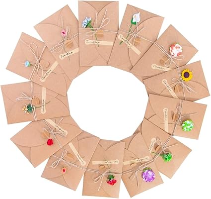 Biglietto Di Auguri Buste Cartolina Fatti A Mano Retro Carta Kraft Invito E Fiori Secchi Decorato Grazie Card Buste Vuote Per Auguri Di Matrimonio Compleanno Natale E Ogni Occasione Amazon It Cancelleria E Prodotti