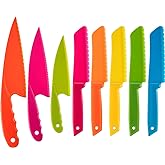 JOVITEC 8 Pcs Kid Cooking Kitchen Knife Set, Plastic Serrated Edges Children's Safe Chef Nylon Knives for Cutting Fruit Bread