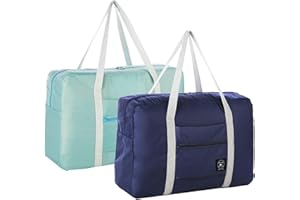 INVODA Foldable Travel Duffel Bag 2PCS Tote Carry on Luggage Bag Spirit Airlines Personal item Sports Gym Bag Water Resistant Weekender Overnight Bags for Women and Men (Green+Blue)