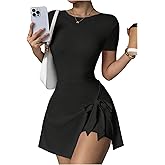 SOLY HUX Women's Tennis Dress Short Sleeve Backless Knot Side Golf Athletic Mini Dresses with Shorts Underneath