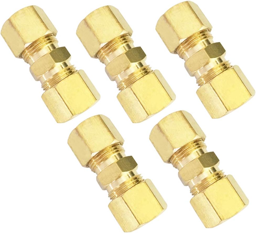 Brass Compression Tube Fitting, Union, 3/8" OD x 3/8" OD, 5pcs