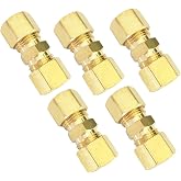 Brass Compression Tube Fitting, Union, 1/4" OD x 1/4" OD, 5pcs