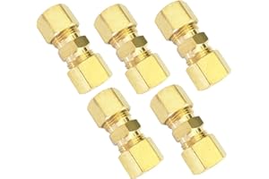 TL TOOLEGIN 1/8" Compression Union Brass Tube Fitting, 1/8" OD x 1/8" OD, 5pcs