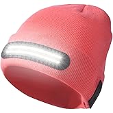 GRACETOP Beanie with Light, 230° Wide Beam Unisex USB Rechargeable, Headlamp Beanie Winter Knitted Cap Gifts for Men Dad Husband Him (Pink)