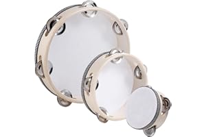 TENINYU 3 Pack Tambourine for Adults Hand Held Wood Single Row Tambourine Metal Jingles Musical Educational Instrument Rhythm Percussion for KTV, Party, Church (4 Inch+6 Inch+8 Inch)