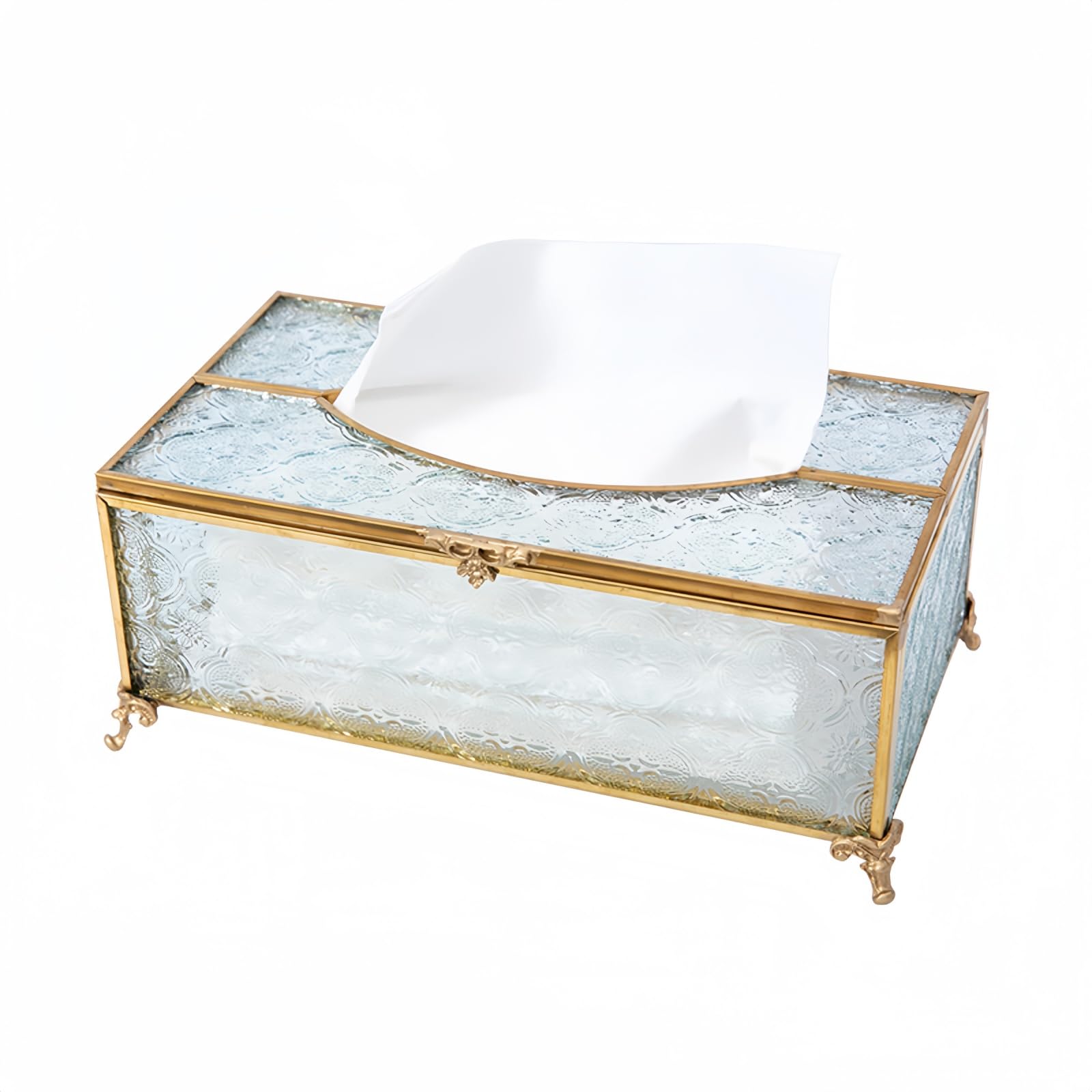 SLHEQING Tissue Box Holder Gold, Cosmetic Tissues Box Glass Tissue Box Cover, Rectangular Tissue Dispenser, Tissue Holder Box for Dresser, Bathroom, Dining Room, Bedroom, Office, Hotel
