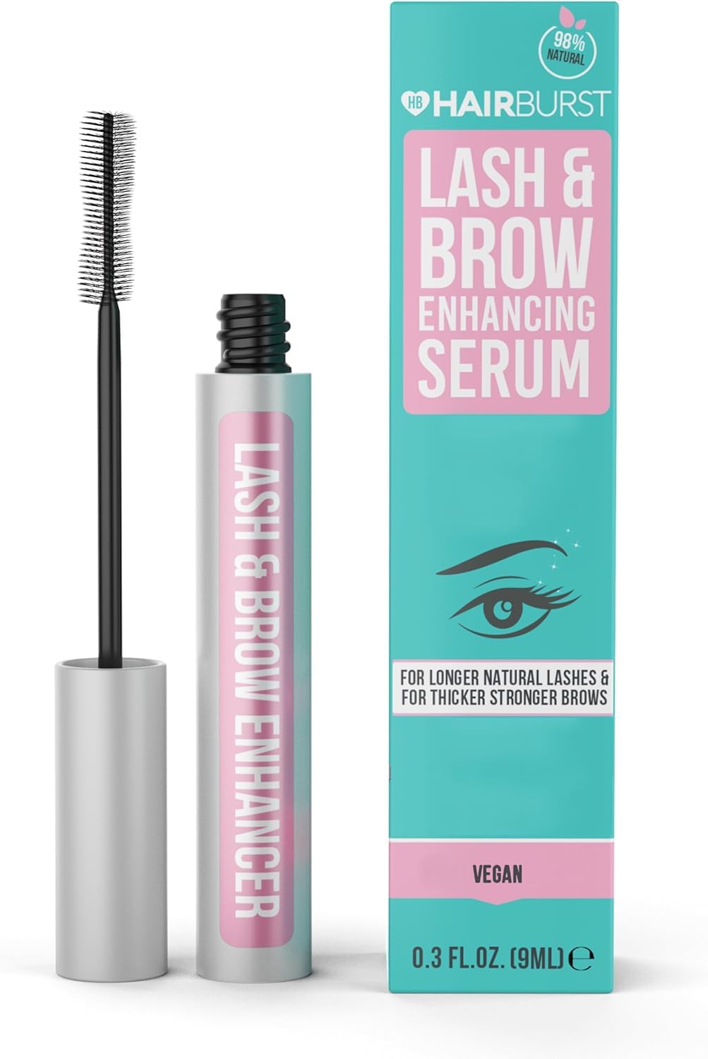 HAIR BURST Eyelash Growth Serum - Promotes Fuller Lashes & Brows, Reduces Inflammation, Enhances Glossy Appearance, Moisturizes with Castor Oil, Features Sodium Hyaluronate for Hydration 9ml