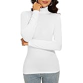 Qukayang Women's Turtleneck Long Sleeve Thermal Tops Slim Fitted Lightweight Thin Basics Layer Tshirt (XS-2XL)
