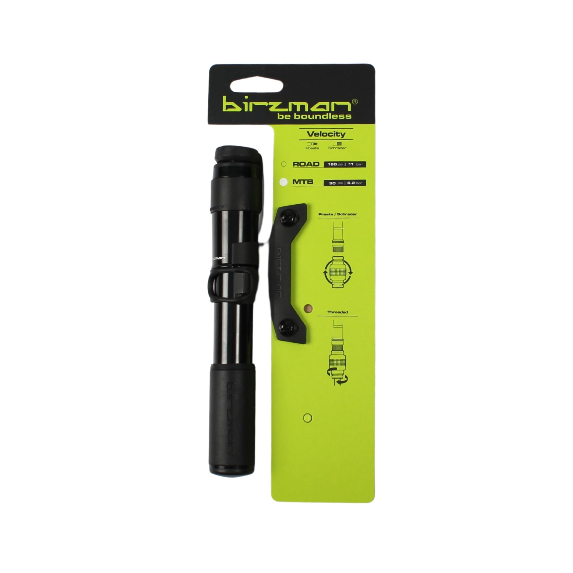 Birzman Velocity MTB Hand Pump 90PSI | Compact, Lightweight Bicycle Pump for Mountain Bikes | Durable, Easy to Use, Black