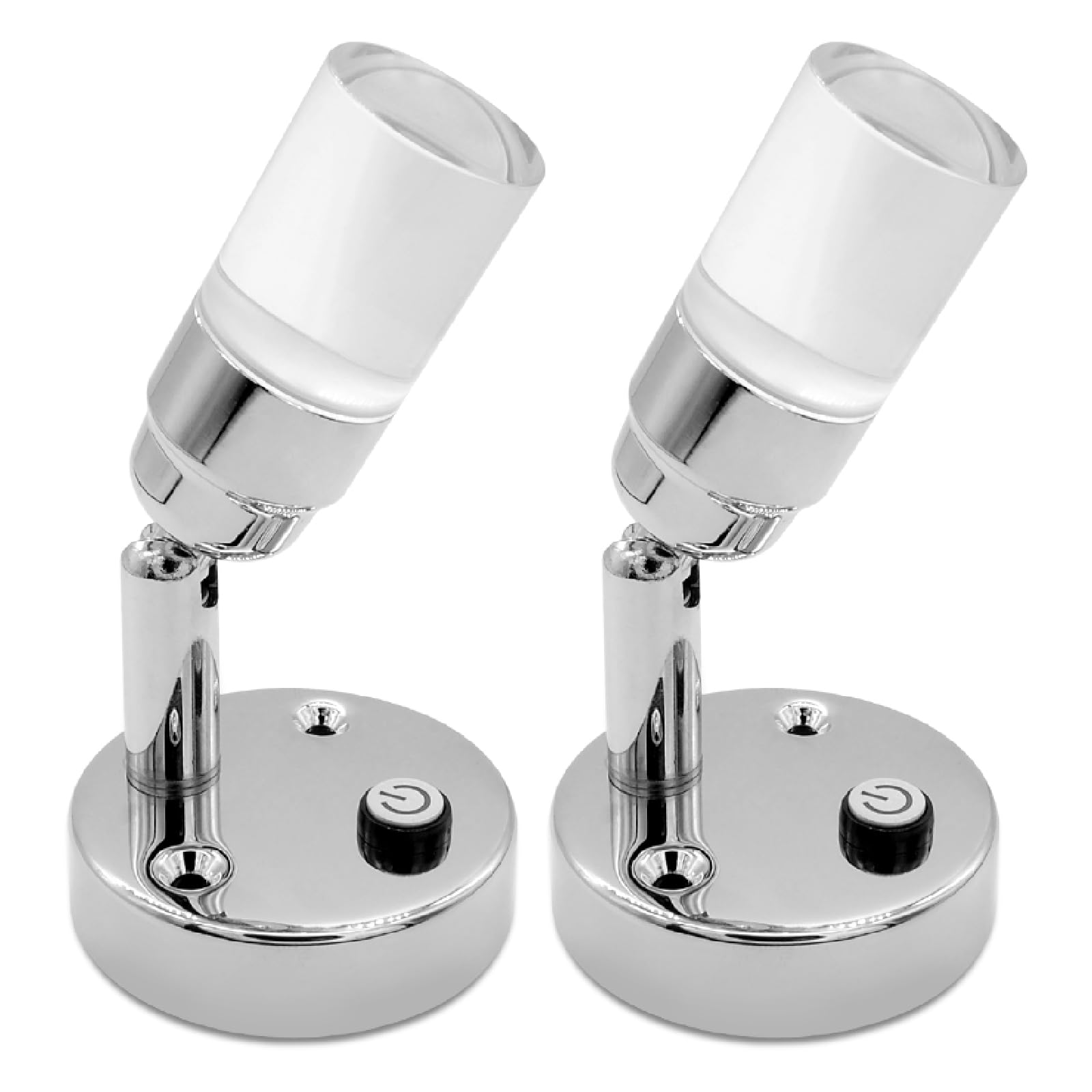 Dream Lighting 2 x 12v Reading Light Cool White - 6000K 2W 100LM with Blue Night Lighting - Wall Sopt Lights for Caravan Campervan Motorhome Boat - Chrome Plated Housing with Clear Acrylic Lampshade