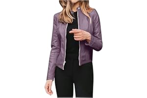 XiongqiiA Faux Leather Jacket Women Cropped Motocycle Coat Long Sleeve Zip Up Y2K Fall Fashion Outerwear Trendy Light Jackets