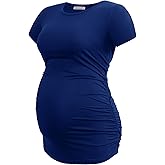 Smallshow Women's Maternity Shirt Tops Side Ruched Pregnancy Clothes Summer