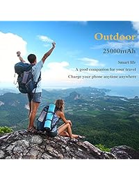 Friengood Cargador solar, portátil de 25000 mAh, banco de energía solar, resistente al agua, batería externa solar con doble puerto USB y linterna para iPhone, iPad, Samsung, teléfonos Android y más, Negro