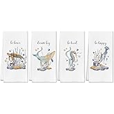 SereneHanctuary Inspirational Ocean Coastal Kids Bathroom Decor,Whale Sea Horse Turtle Jellyfish Beach Towels,Sea Animal Waffle Hand Towel for Kids Bathroom Kitchen Home,16X24 Inches Set of 4