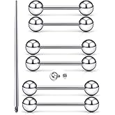 Kwoencxi 16G F316 Titanium Nipple Piercing Jewelry Implant Grade Tongue Rings Internally Threaded Hypoallergenic Nipple Tongue Ring Barbell Piercing Jewelry for Women Men 14mm 16mm 19mm