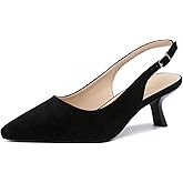 RIBONGZ Kitten Heels for Women Pointed Closed Toe Pumps Low Heel Slingback Heels Buckle Strappy Comfort Dress Shoes Dating Wedding Prom Party Working