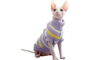Bonaweite Hairless Cats Stripe Vest Turtleneck Sweater, Breathable Adorable Cat Wear Shirt Clothes, Cat's Pajamas Jumpsuit for Sphynx, Cornish Rex, Devon Rex, Peterbald Medium